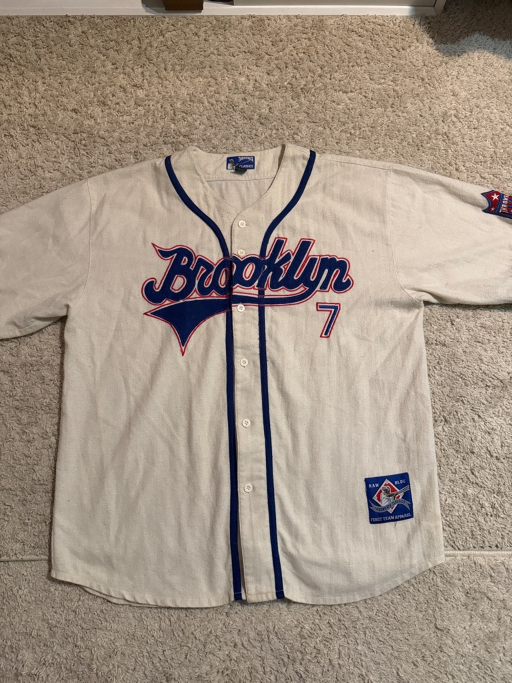 Vintage Raw blue Throwback Classics. First team apparel. Baseball Jersey